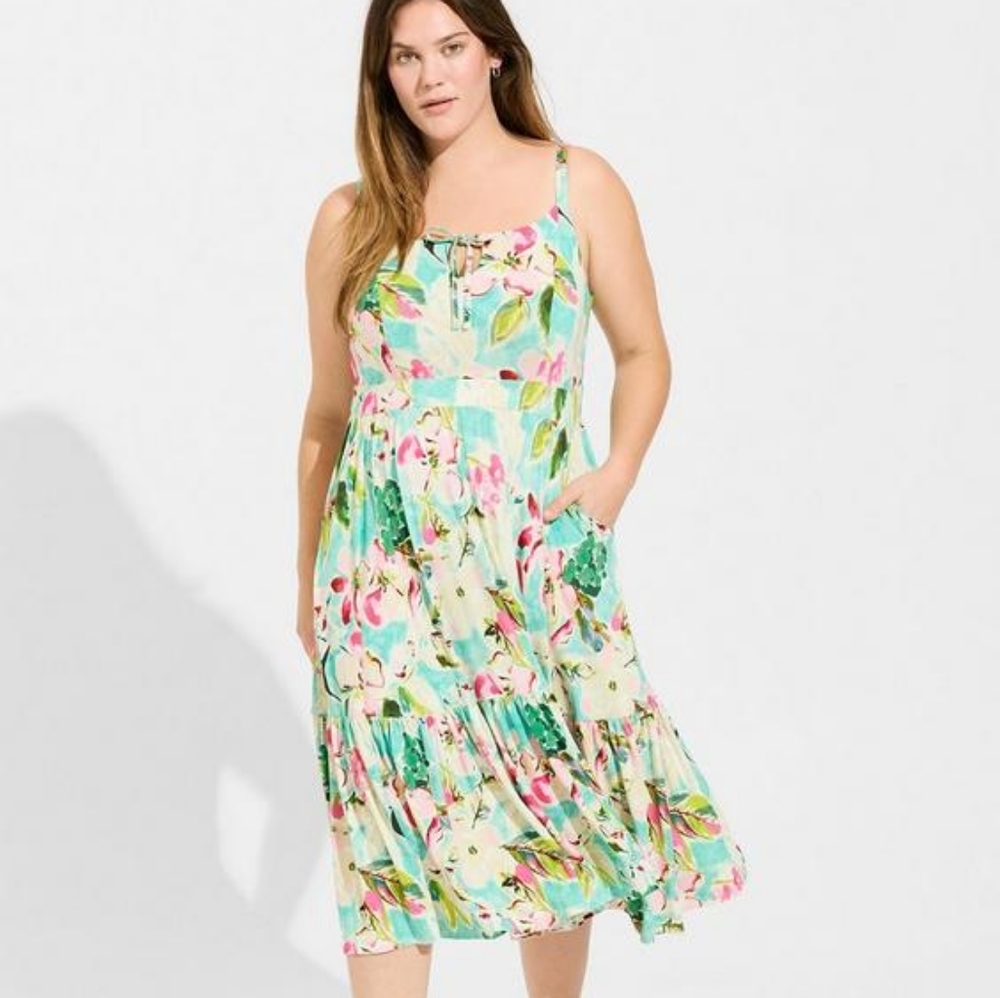 Torrid Size 0 Midi Super Soft Tiered Tie Front Dress